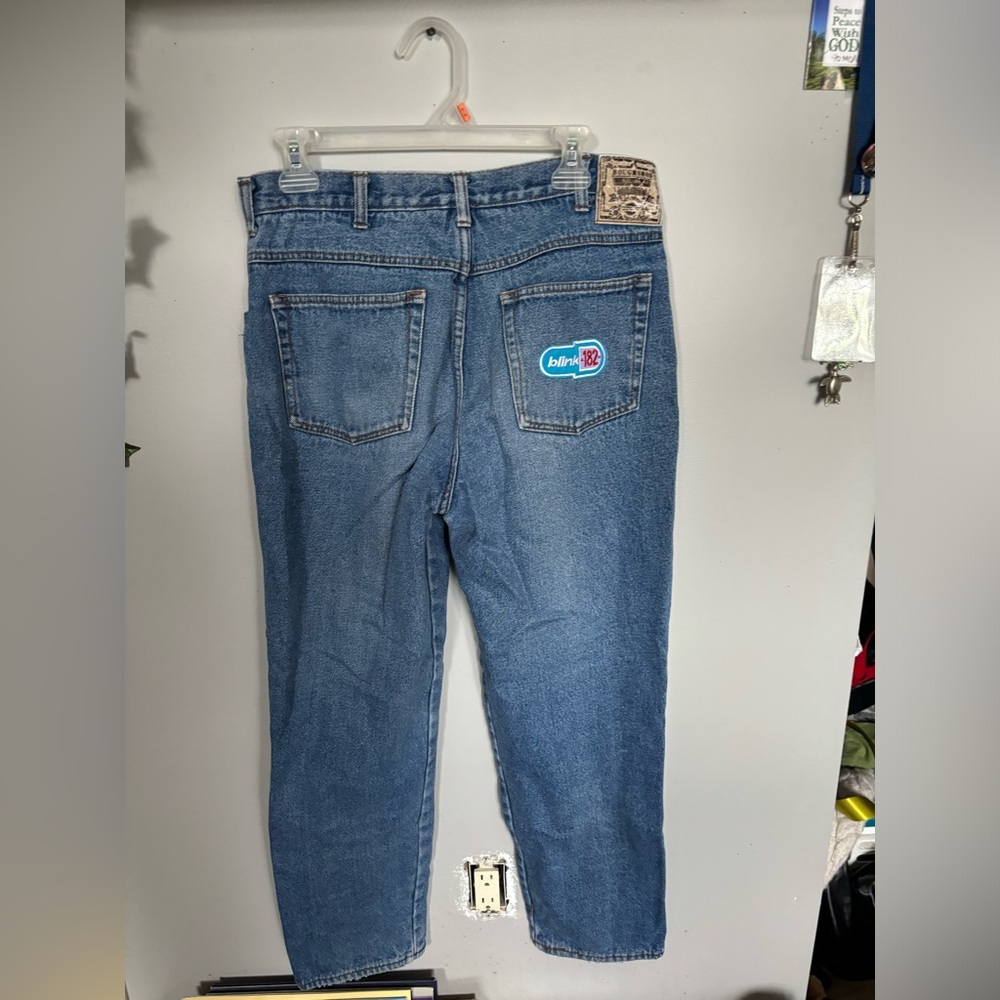 Classic Blue Denim Jeans With Blink- 182 Embroidery